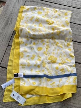 Ann Taylor Yellow and White Floral Border Scarf